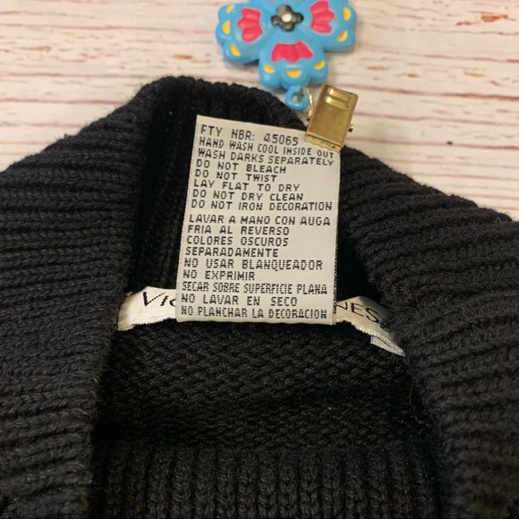 Vintage Beaded Knit Mock Neck Holiday Winter Sweater Victoria Jones Black Silver - Picture 9 of 15